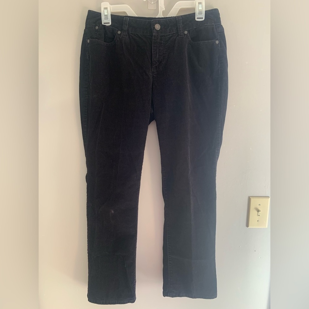 Talbots Womens Corduroy Trousers 8P Black Curvy Mid Rise Straight Leg Cotton